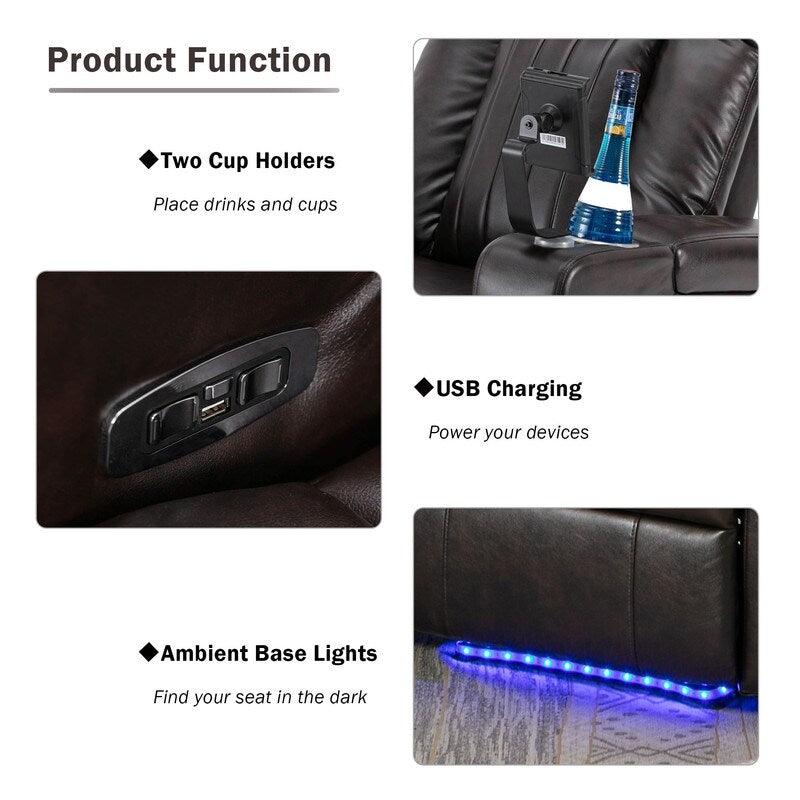 Poltrona reclinabile Power Motion con braccioli nascosti, striscia luminosa a LED, 2 portabicchieri, tavolino girevole a 360° e portacellulare