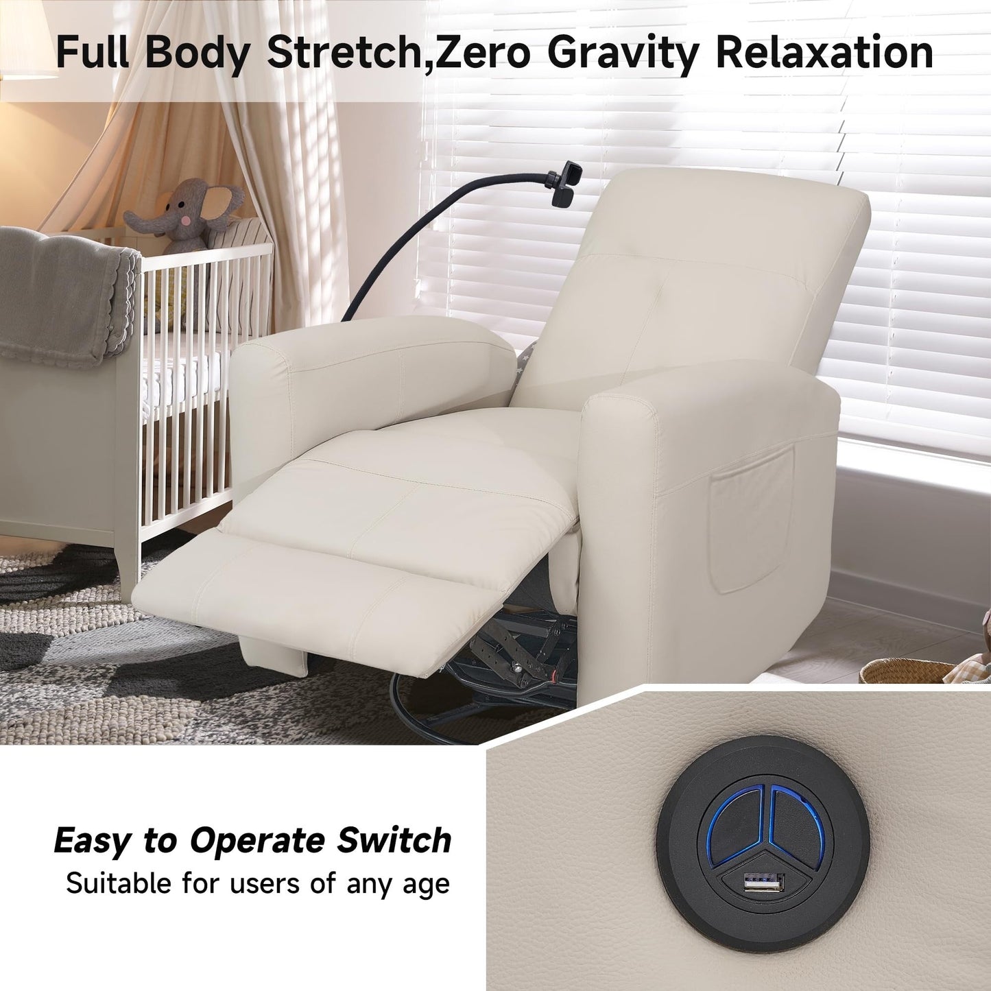 Poltrona girevole elettrica per bambini, poltrona reclinabile girevole con porte USB