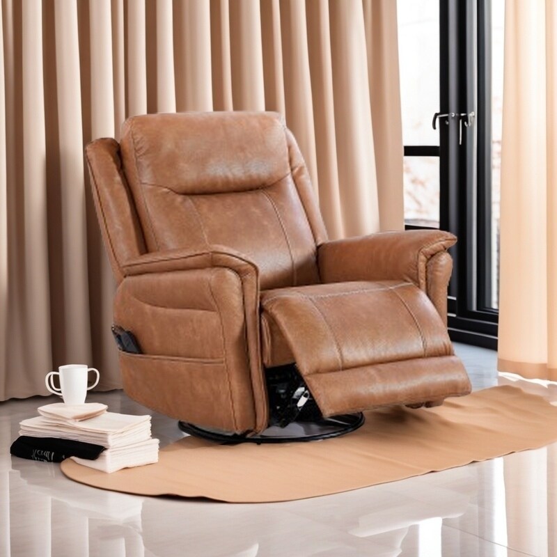 Poltrona reclinabile a dondolo girevole elettrica con motore OKIN, 8 punti di vibrazione, riscaldamento lombare, poggiapiedi estensibile, reclinazione infinita