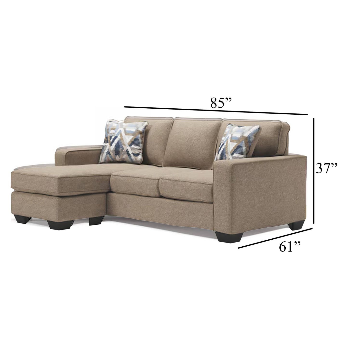 Divano Qien Chaise Longue, 2 cuscini decorativi, Driftwood Marrone Poliestere 85 pollici