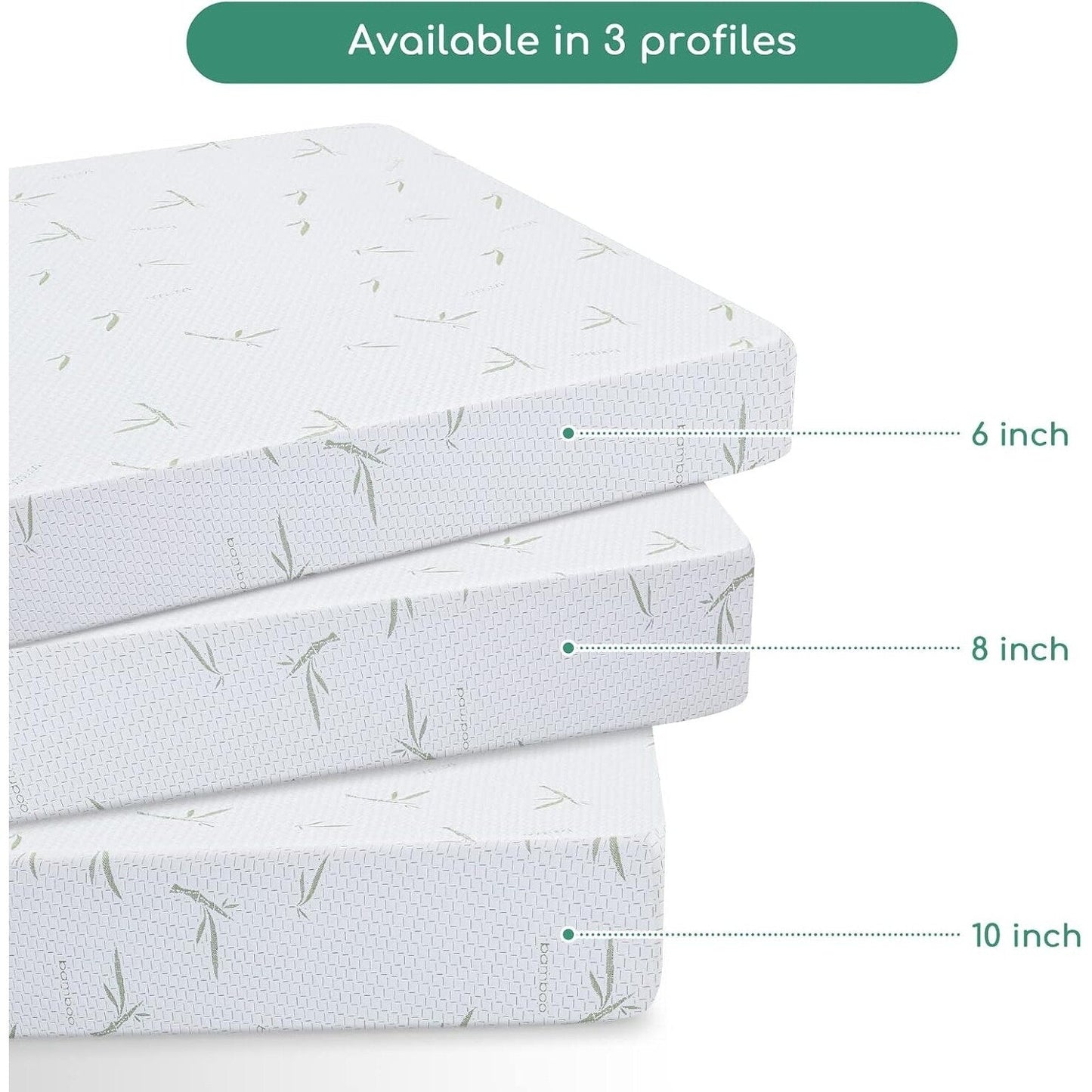 Materasso Queen, memory foam da 6 pollici, fodera in bambù traspirante, gel al tè verde di media rigidità