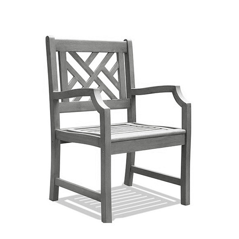 Tavolo rettangolare con panca e poltrona Surfside, set da pranzo per esterni in legno massello di Havenside Home