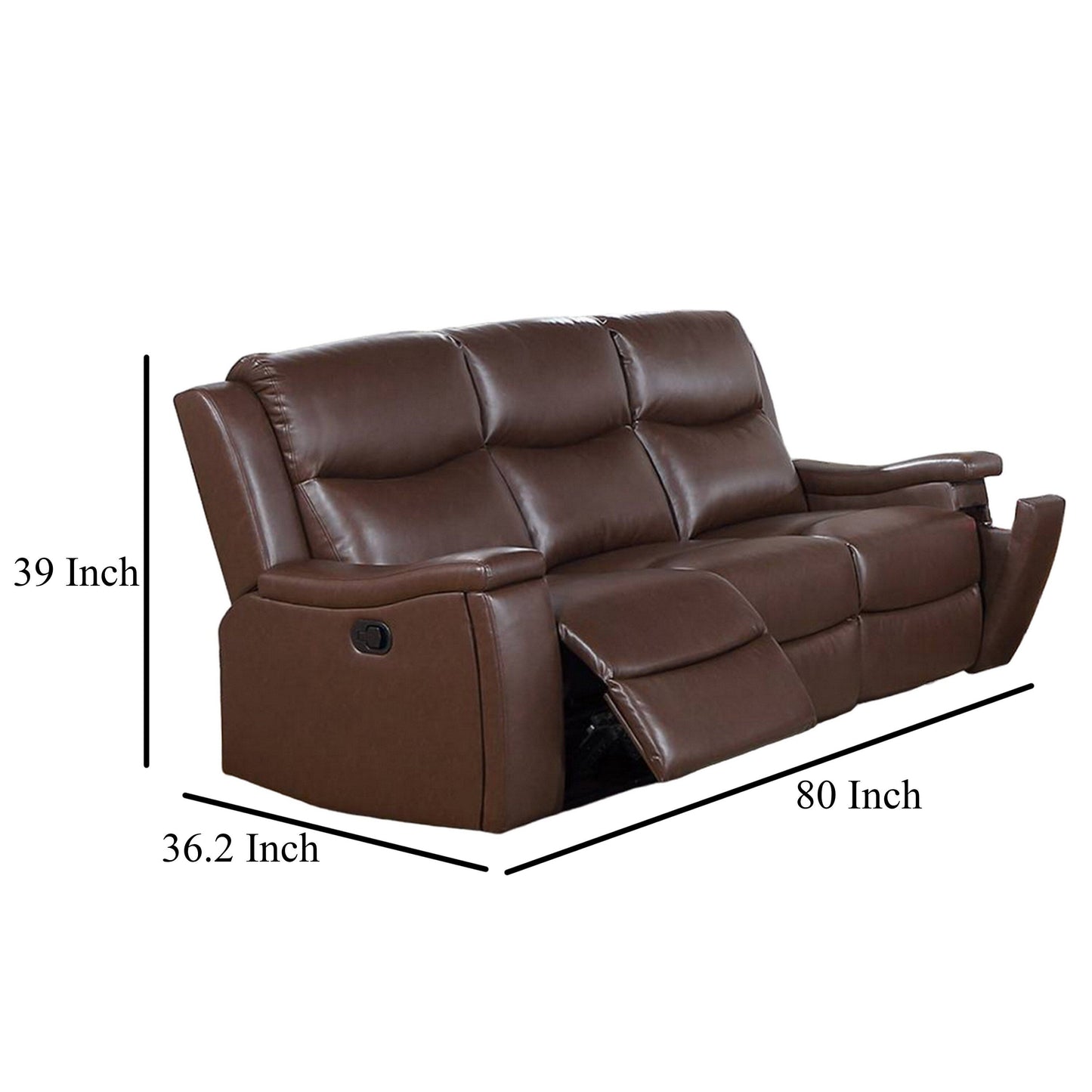 Divano reclinabile manuale Renna, portabicchieri, similpelle color cammello, 80 pollici