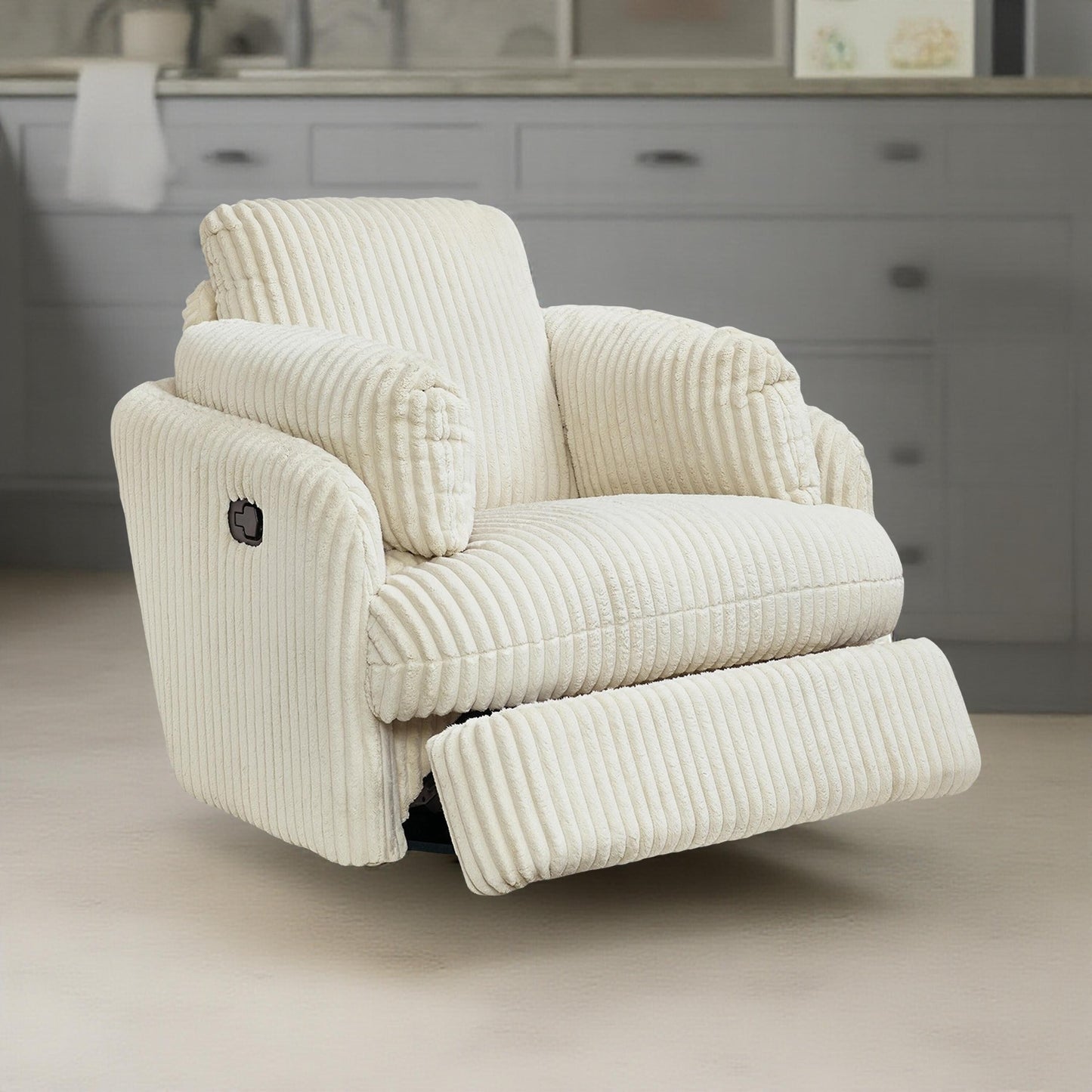 Poltrona reclinabile manuale girevole Rikki Swivel Glider, velluto a coste avorio, 2 cuscini
