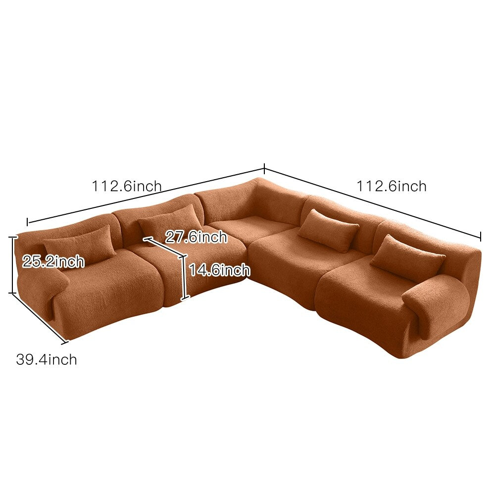 Divano componibile in tessuto Teddy Fleece con braccioli quadrati Romision