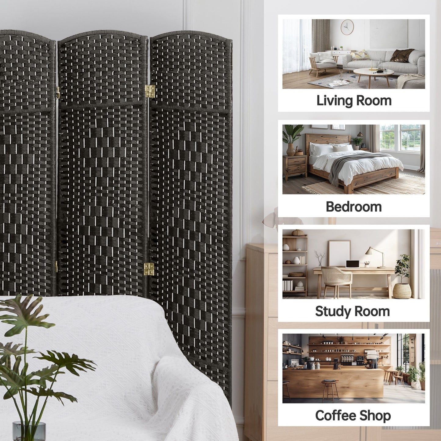 Divisorio per ambienti, divisorio pieghevole in fibra intrecciata, alto 6 piedi, indipendente