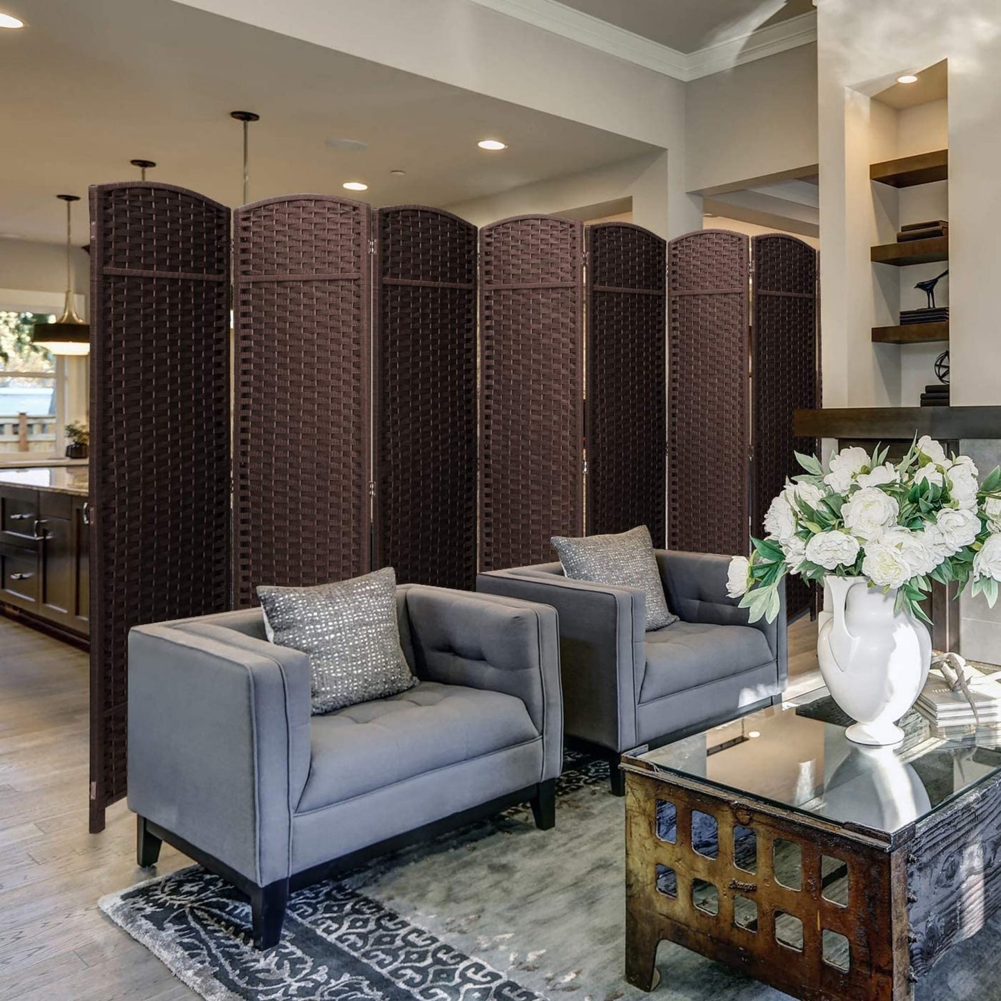 Divisorio per ambienti, divisorio pieghevole per la privacy, parete divisoria alta pieghevole a 8 pannelli - 96" L x 19,50" W x 69" H