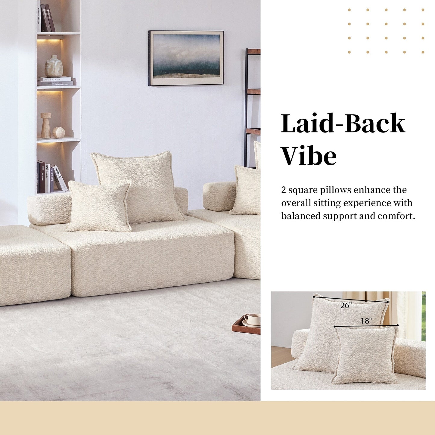 Divano componibile modulare Roomfitters con set di 3 pezzi in tessuto Boucle, divano trasformabile in soggiorno imbottito in schiuma, beige