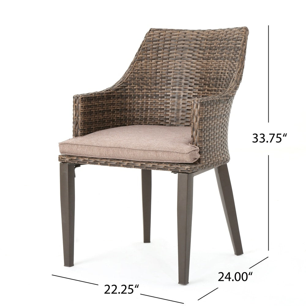 Set da pranzo rotondo in vimini e legno Ryan Outdoor da 5 pezzi con cuscini di Christopher Knight Home