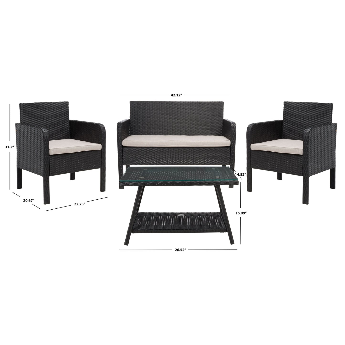 Set da conversazione per patio SAFAVIEH Outdoor Aboka in vimini/acciaio, 4 pezzi - 42L x 21P x 31A