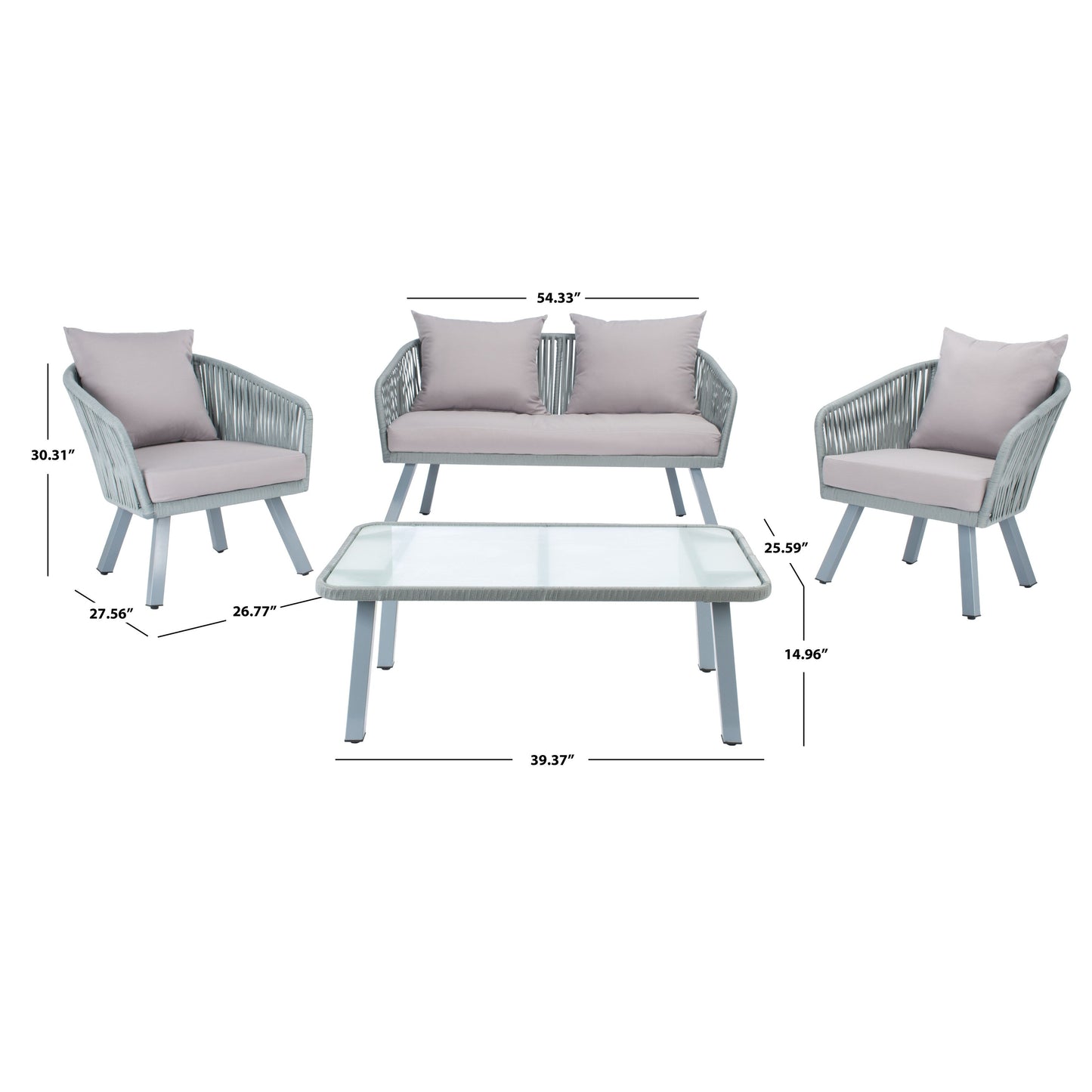 Set da patio in corda SAFAVIEH Outdoor Endorina da 4 pezzi - 54L x 30P x 28A