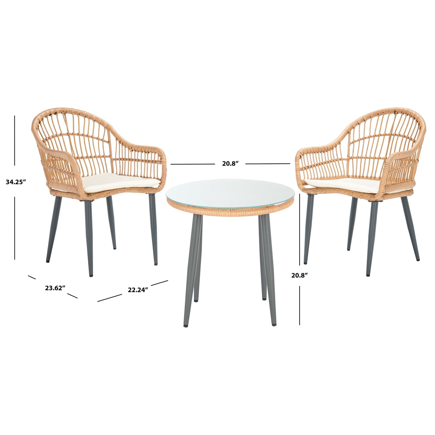 SAFAVIEH Outdoor Living Berlen Set di 3 lettini - Naturale/Beige - 22L x 24P x 34A