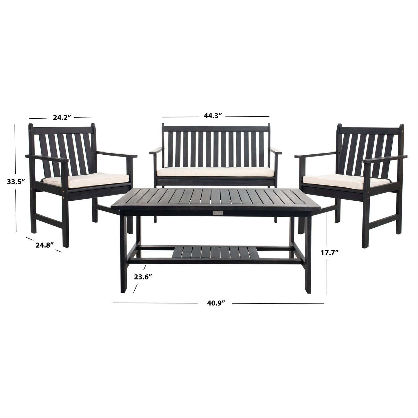 SAFAVIEH Outdoor Living Burbank Set da esterno 4 pezzi - Nero / BiancoNero - 44L x 25P x 34A