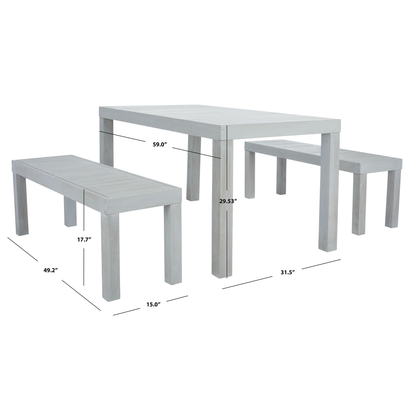 Set da pranzo SAFAVIEH Outdoor Living Dario da 3 pezzi con tavolo da 59 pollici e 2 panche senza schienale - 59L x 32P x 30A