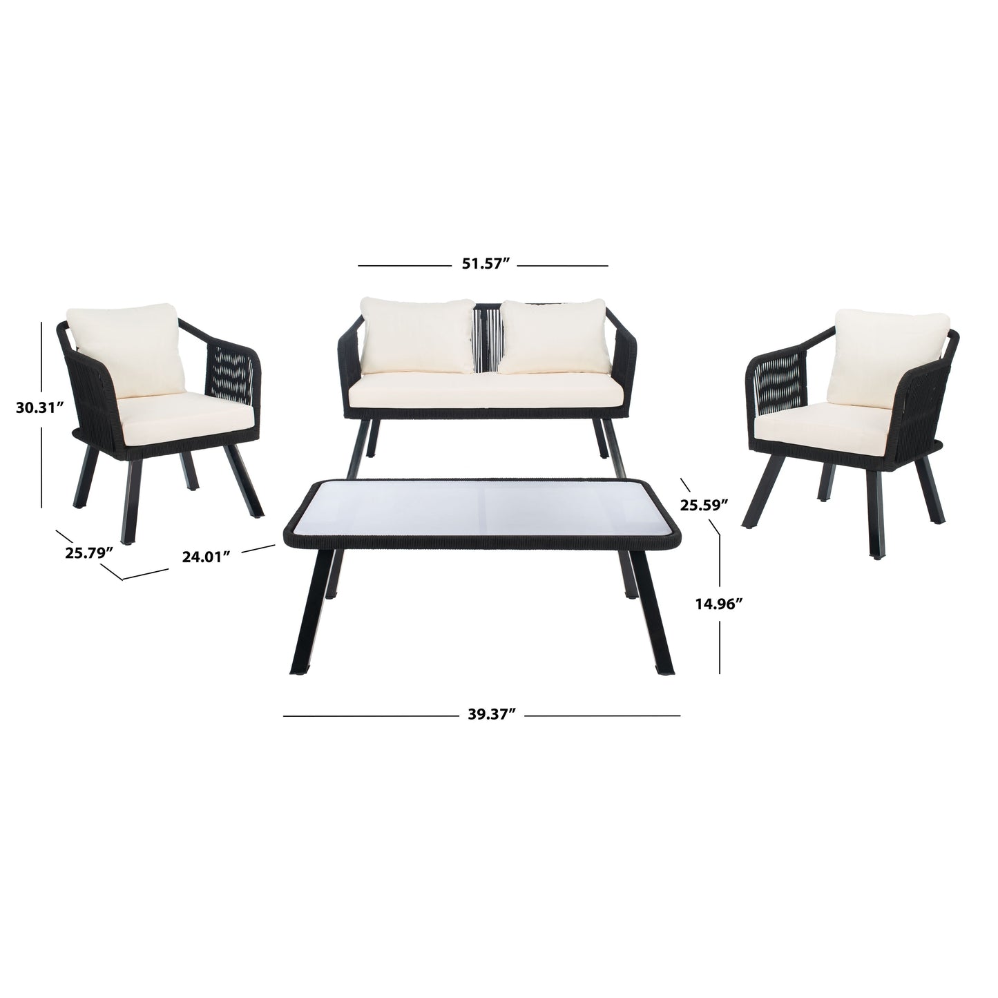 SAFAVIEH Outdoor Living Torsla Set da patio in corda da 4 pezzi - 52L x 26P x 30A