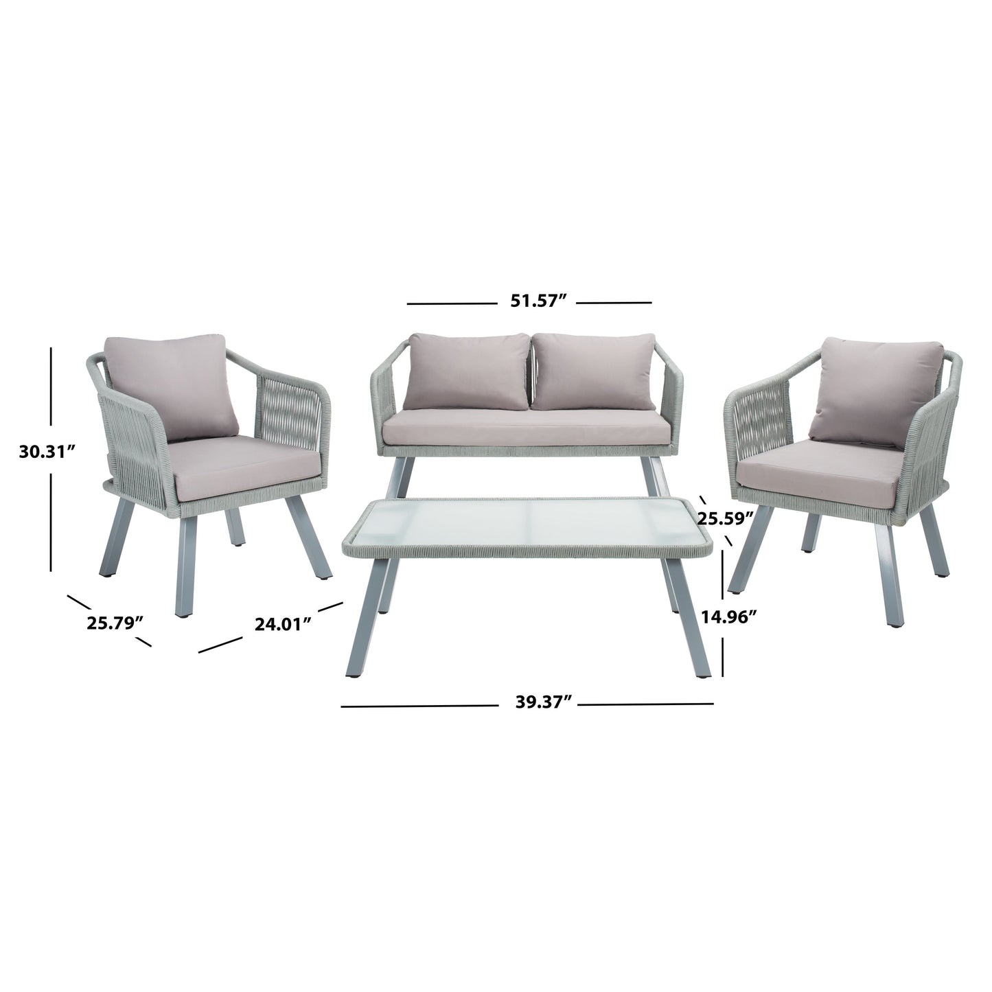 SAFAVIEH Outdoor Living Torsla Set da patio in corda da 4 pezzi - 52L x 26P x 30A