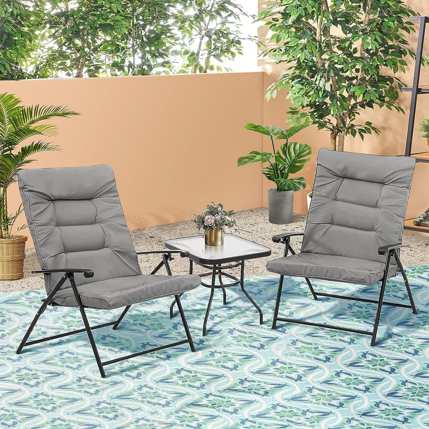 SUNCROWN Set da bistrot con 3 sedie pieghevoli imbottite per patio esterno