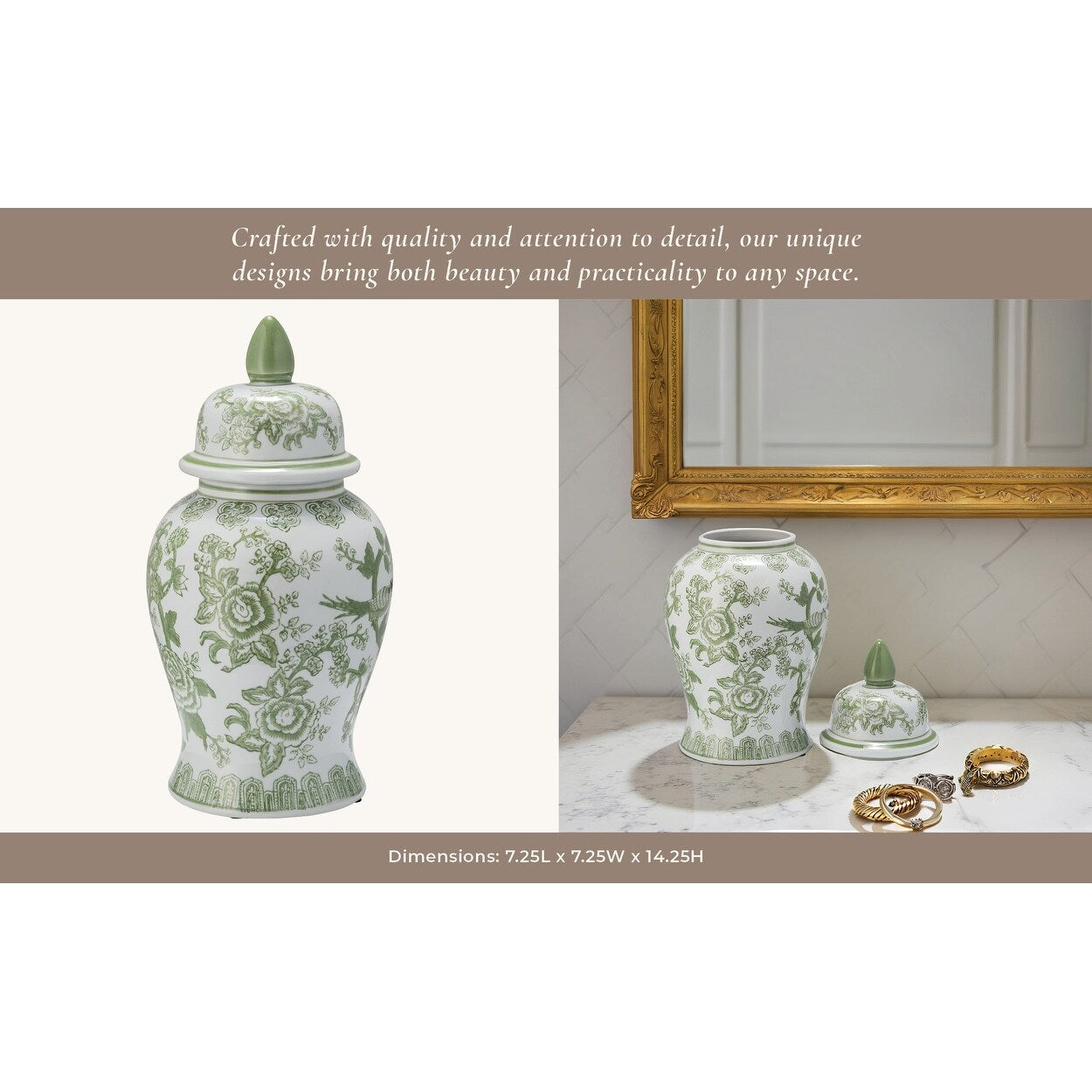 Barattolo in ceramica con coperchio in gres porcellanato Chinoiserie di Sagebrook Home - Pezzo decorativo ornamentale