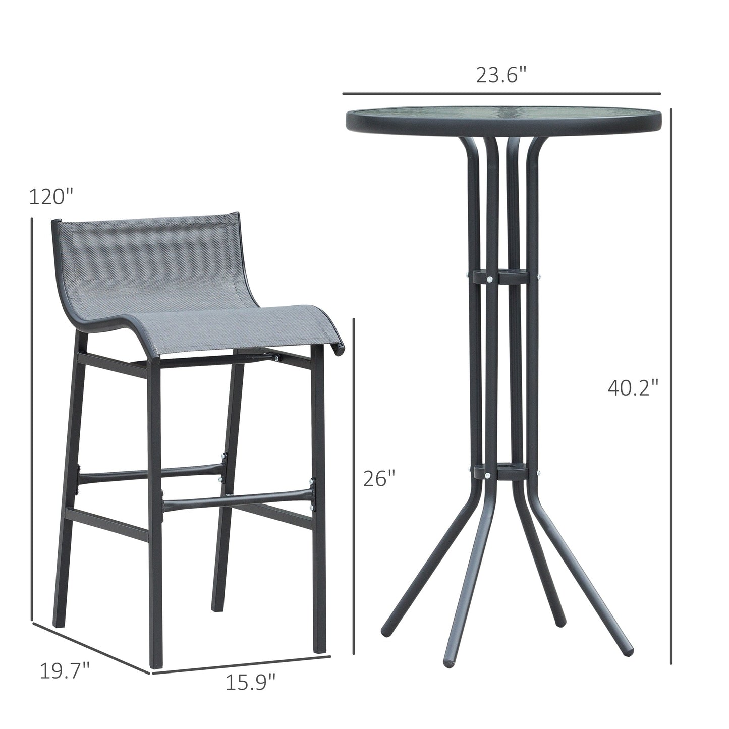 Set da 3 pezzi per tavolo e sedie da esterno per pub e bistrot Santa Barbra di Havenside Home