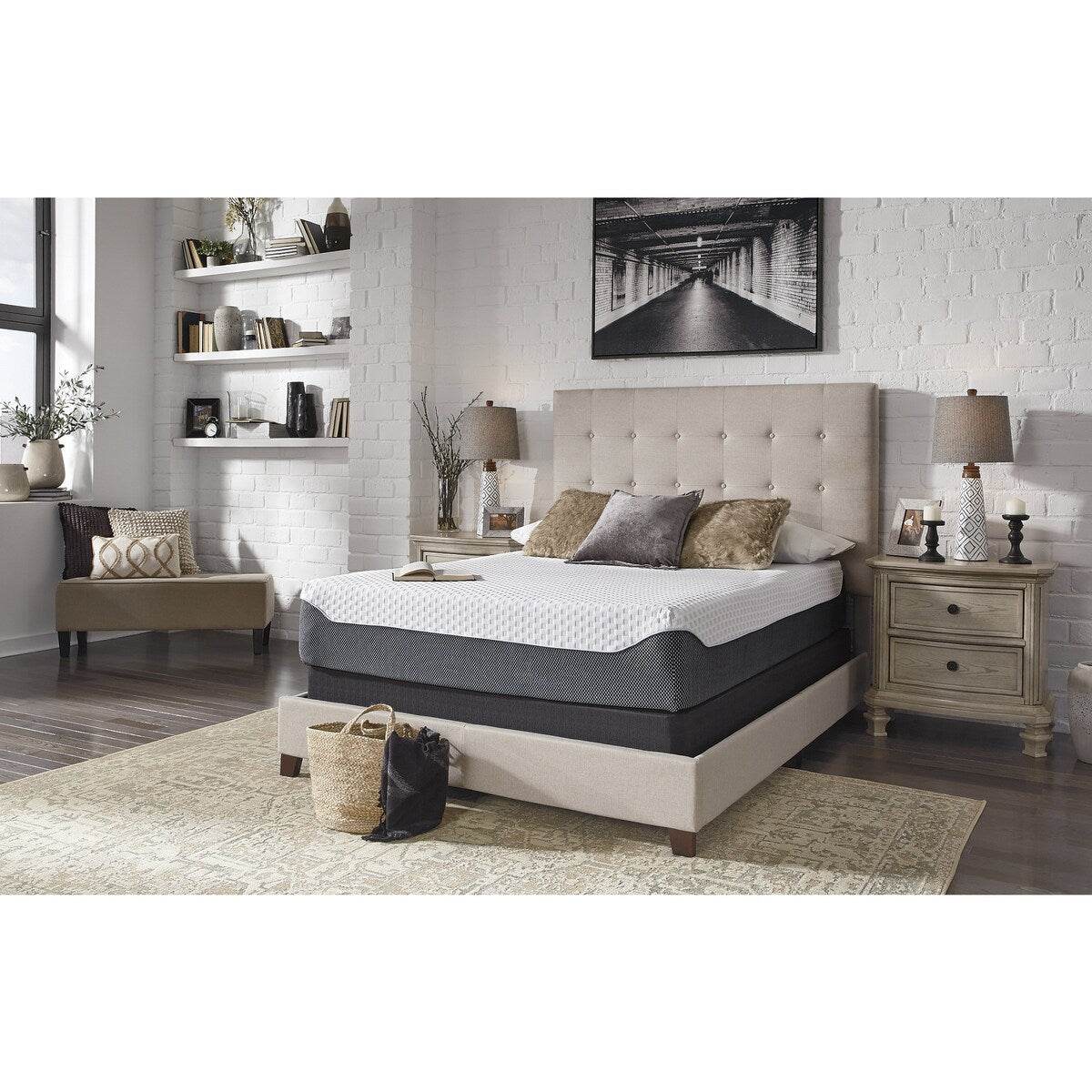 Pacchetto materasso king size Signature Design by Ashley Chime Elite da 12 pollici, bianco/grigio, 2 pezzi