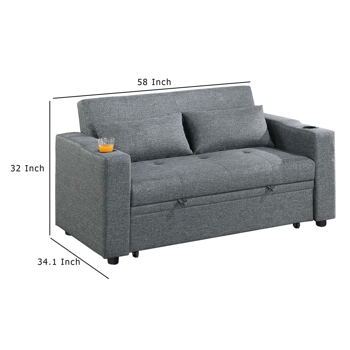 Divano letto Soen con letto estraibile, 2 cuscini, grigio ardesia