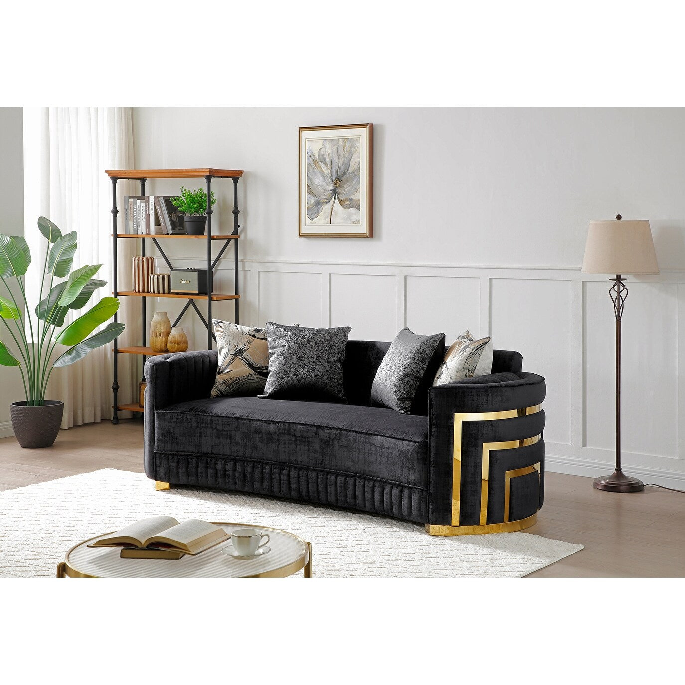 Divano dritto Soledad da 91 pollici con braccioli pillow top in poliestere, nero