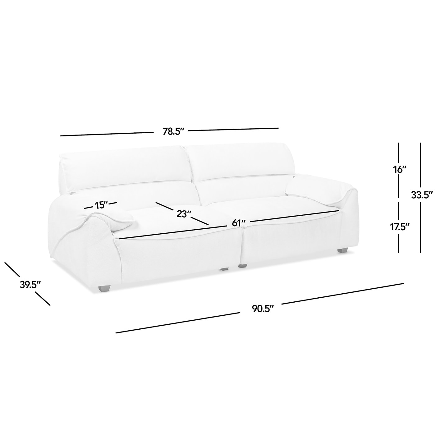 Divano componibile Sorrento 90.5 in ciniglia, 2 pezzi