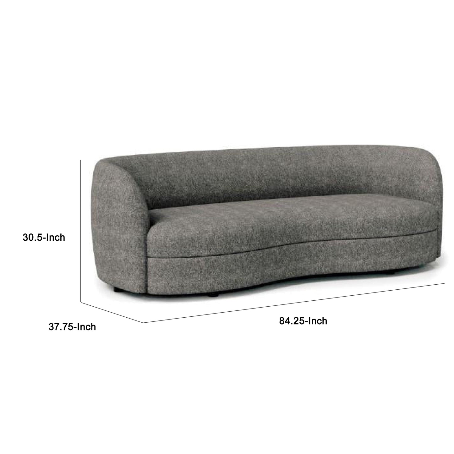 Divano Srey, 84 pollici, bouclé grigio antracite, forma a rene curva e liscia