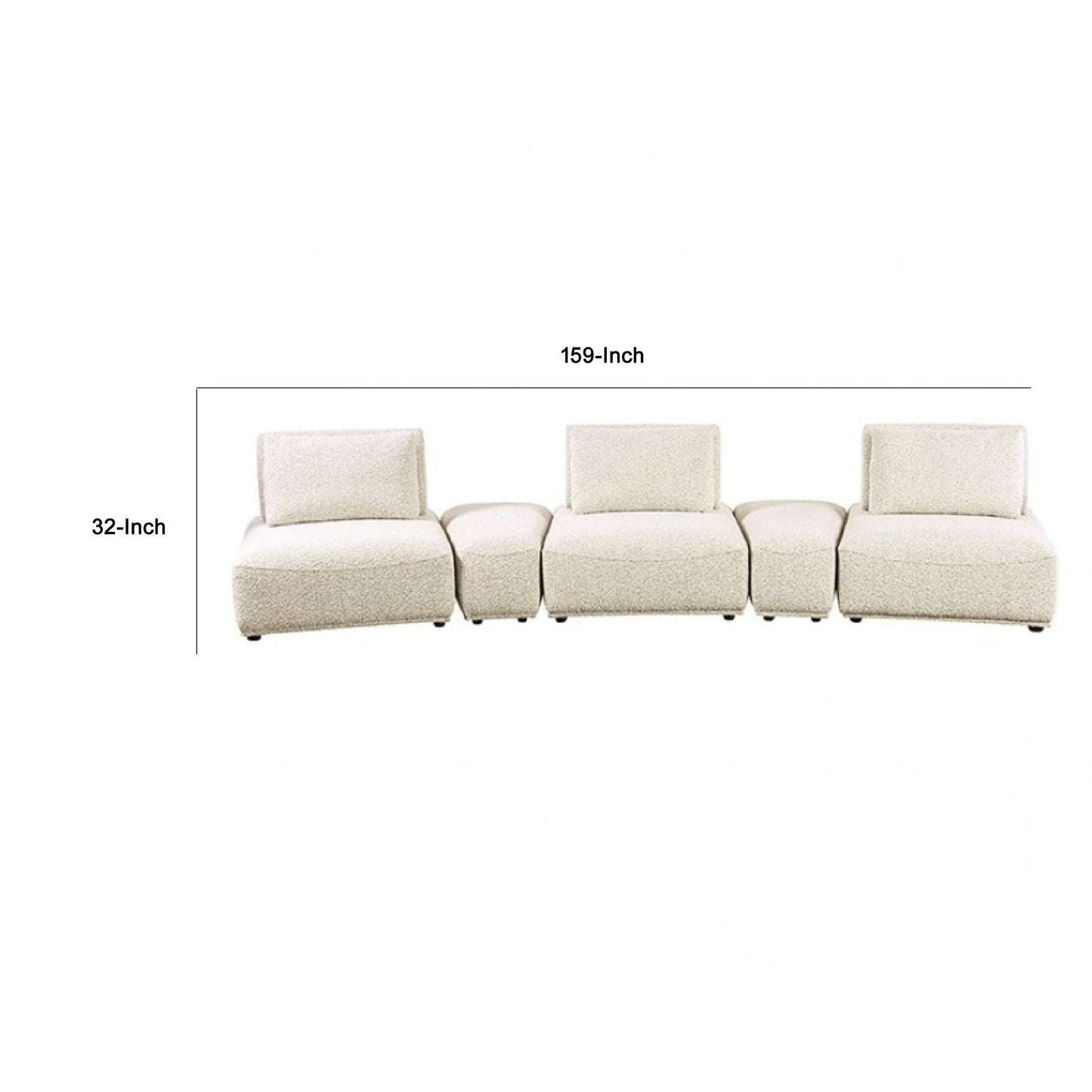 Divano modulare curvo Stavan a 3 posti, beige bouclé, profondità della seduta regolabile