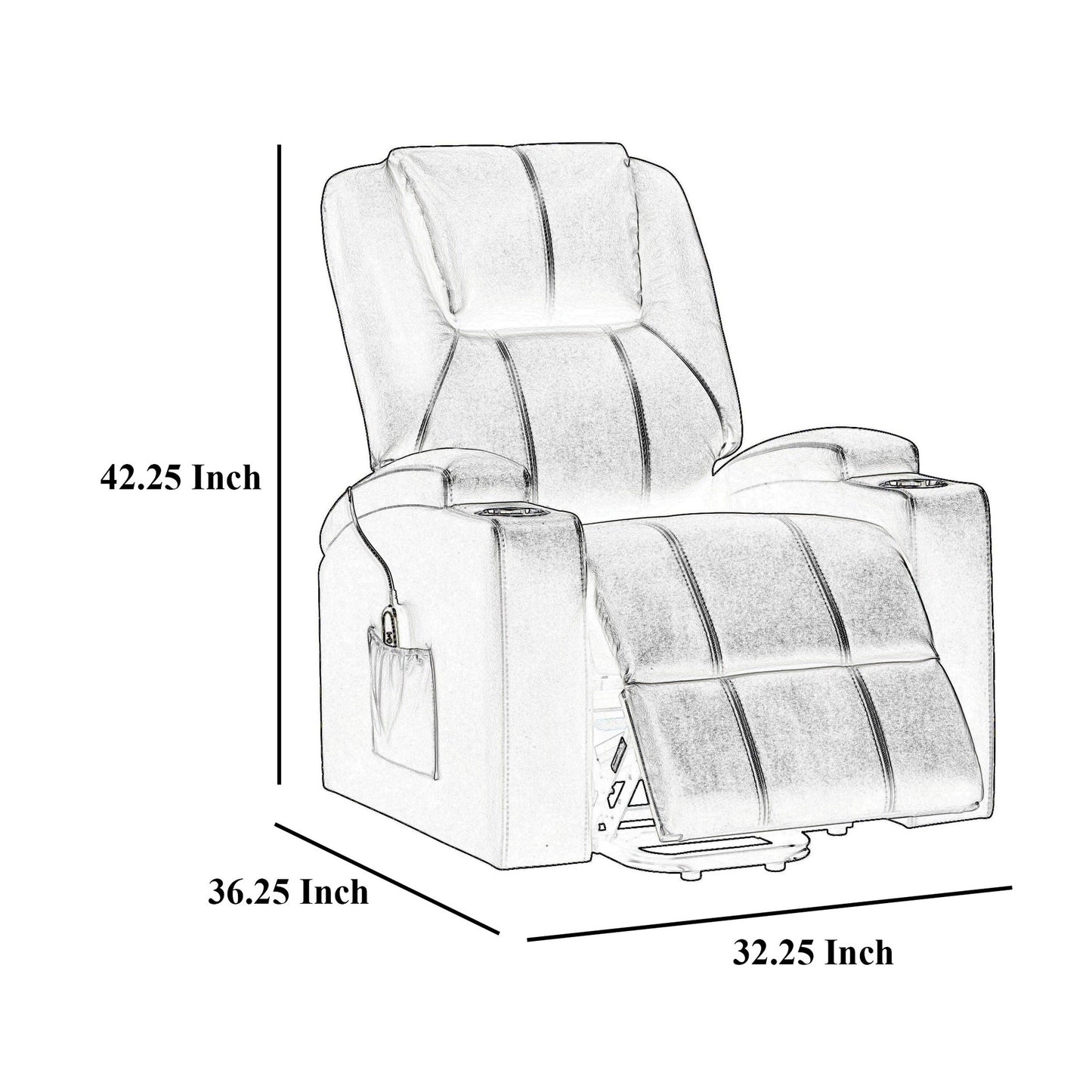 Poltrona reclinabile Stoy Power Lift, massaggio, 36 pollici, similpelle marrone
