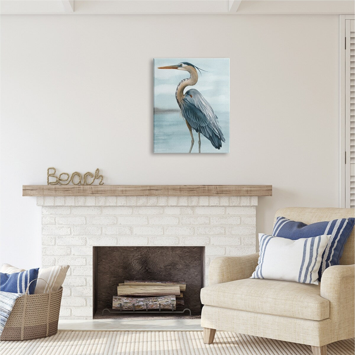 Stupell Heron Bird on Beach Canvas Wall Art Design di Grace Popp