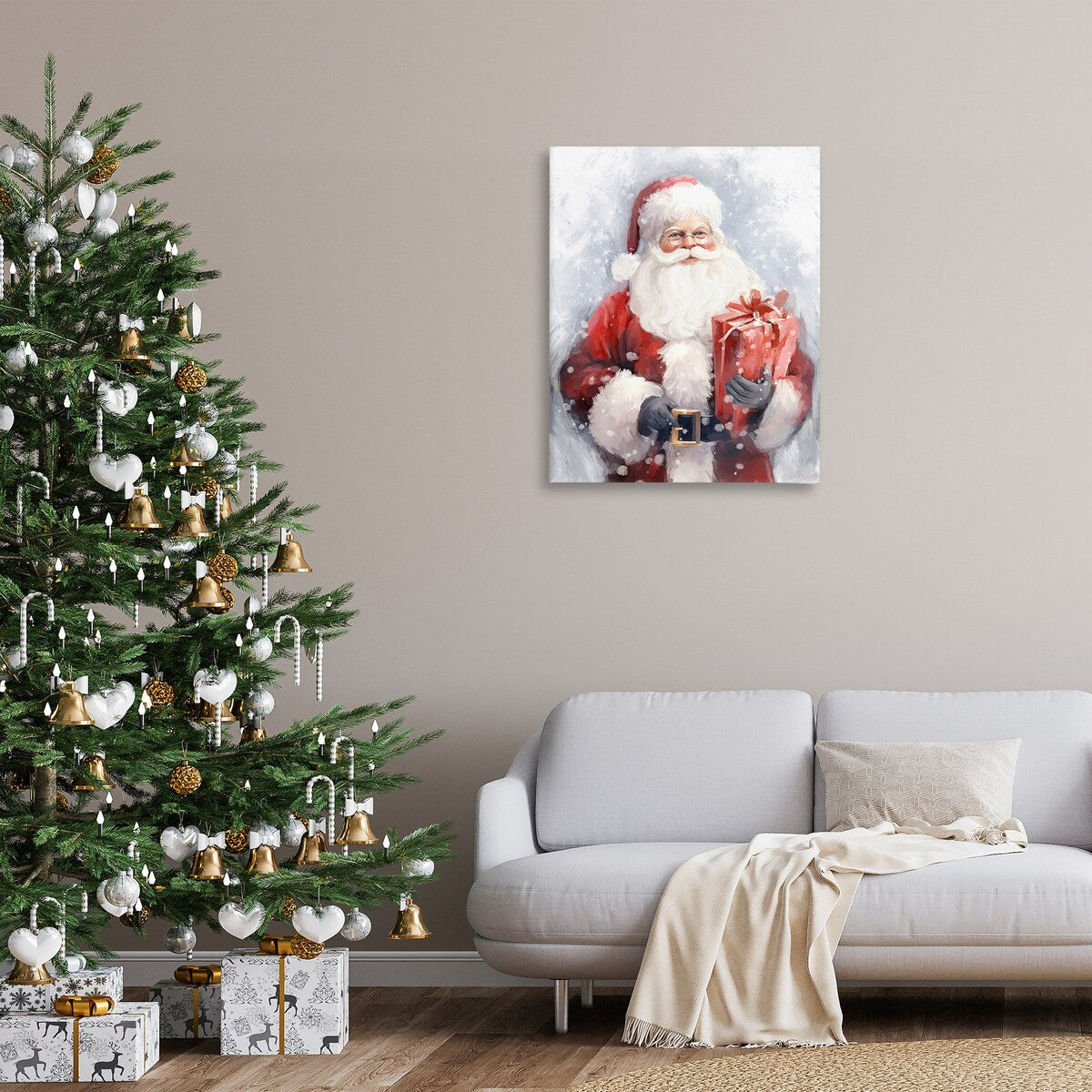 Stupell Babbo Natale con regalo rosso, tela da parete, design di Ramona Murdock