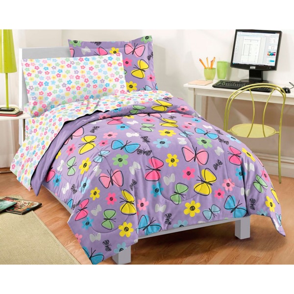Dream Factory Sweet Butterfly - Set letto in sacco a pelo da 7 pezzi con lenzuola