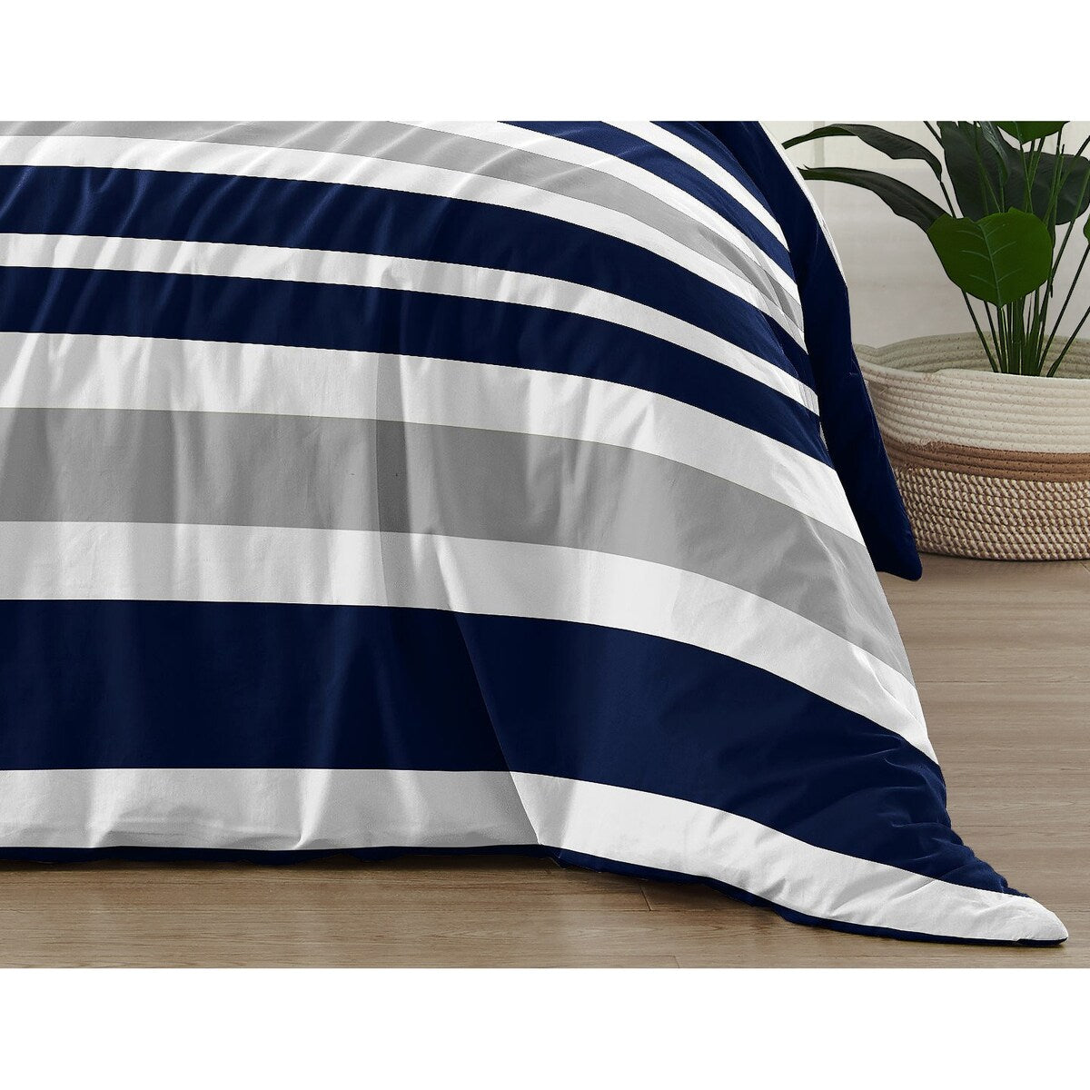 Set copripiumino matrimoniale/queen size a righe blu navy e grigie Sweet Jojo Designs, 3 pezzi
