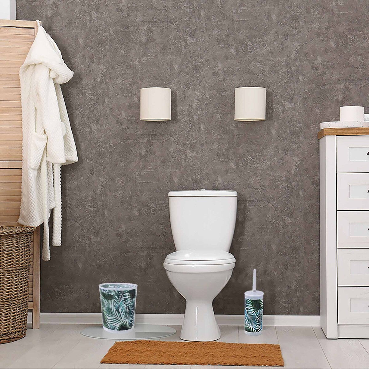 Cestino per rifiuti in plastica con stampa tropicale, 4,5 litri-1,2 galloni - 9,4 A x 7,8 L x 6,2 P