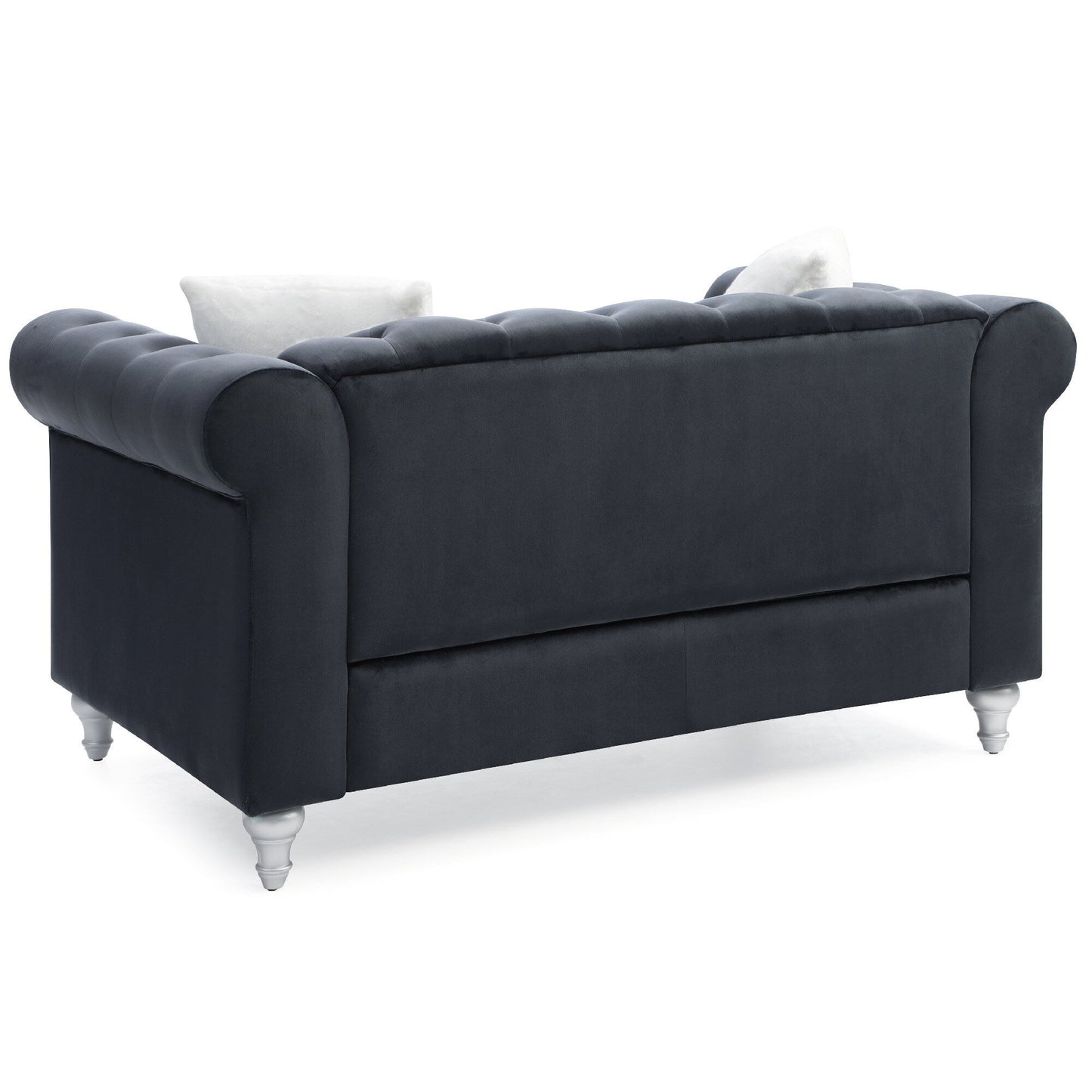 Divano a 2 posti in velluto finto gioiello trapuntato con cuscini decorativi - 60 - Nero