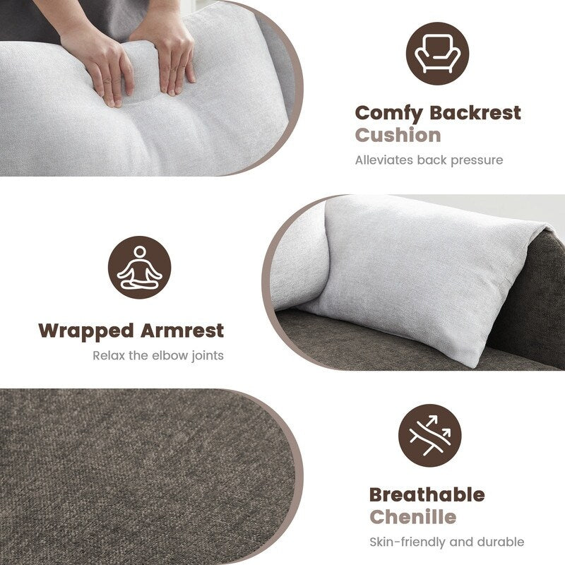 Divano a due posti bicolore con braccioli imbottiti