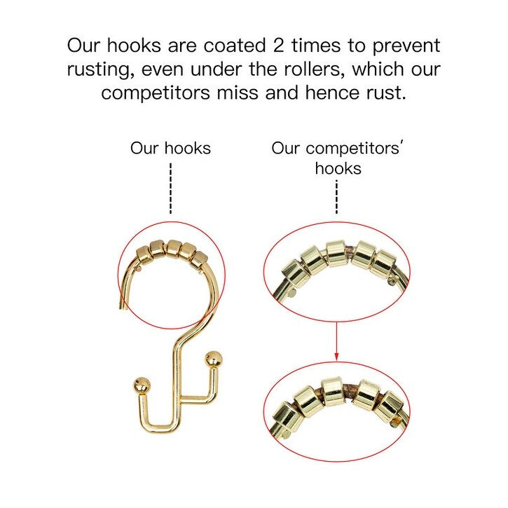 Ganci per doccia Utopia Alley - Anelli doppi per tenda da doccia per bagno - Ganci per tenda da doccia resistenti alla ruggine - Set da 12, oro