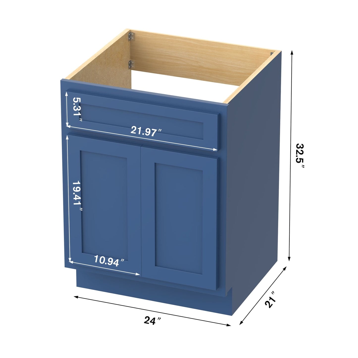 Mobiletto per lavabo da bagno Vanity Art in legno massello da 24 pollici con lavabo singolo