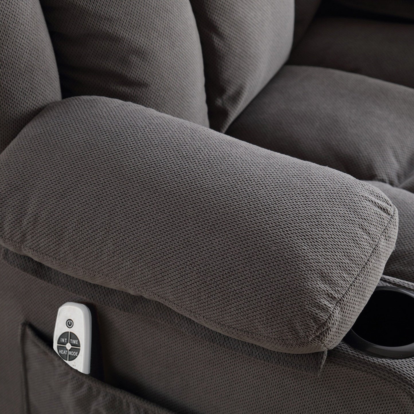 Divano riscaldato massaggiante in velluto con USB e 2 portabicchieri, poltrona girevole a 360° con tasche laterali e bracciolo a forma di pane