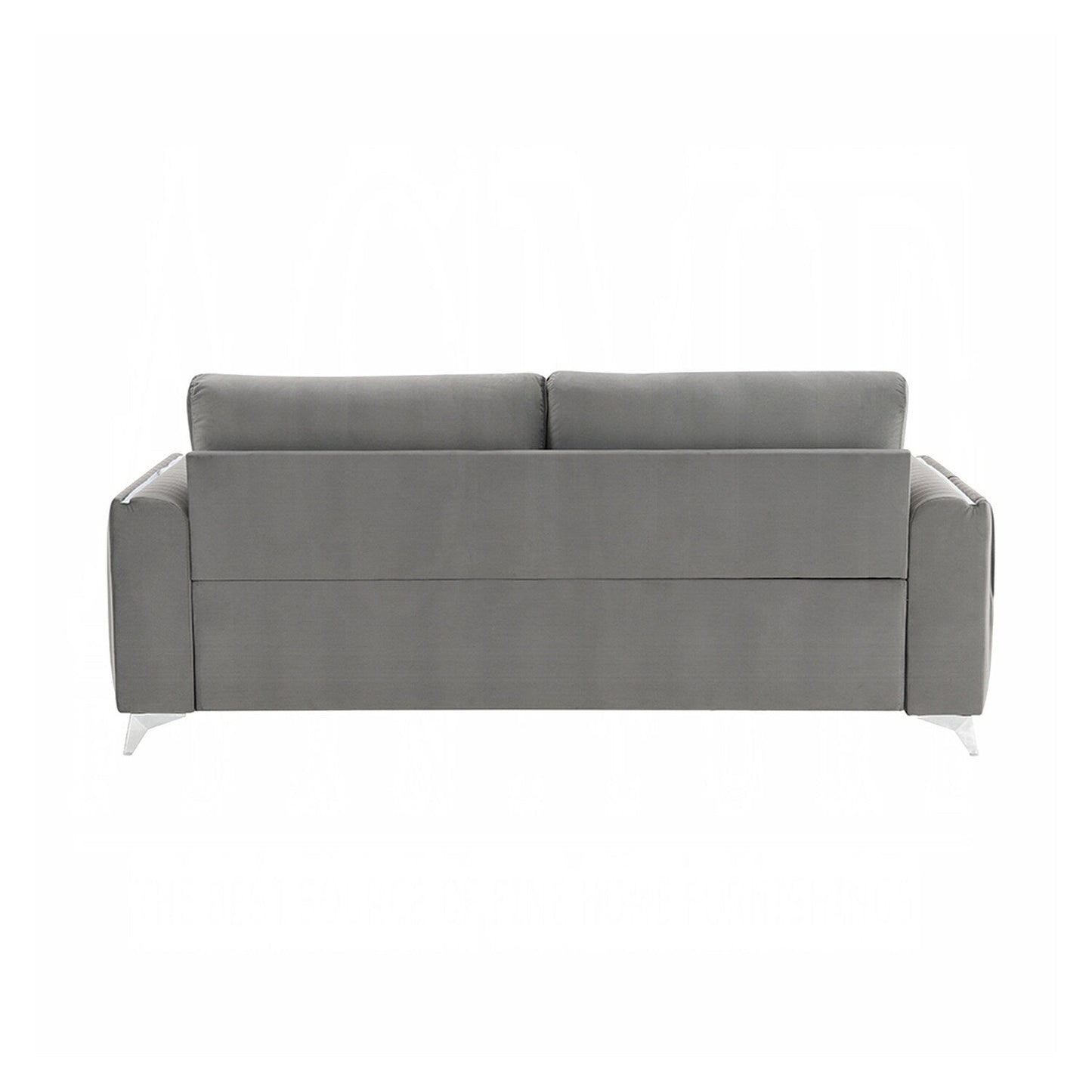 Divano rivestito in velluto con gambe in metallo grigio