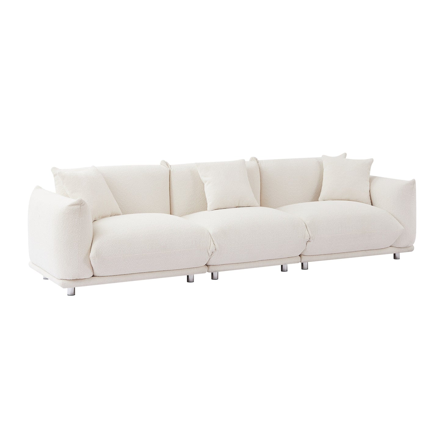 Divano oversize bianco moderno 111 a 3 posti con gambe in metallo e struttura in legno massello per soggiorno