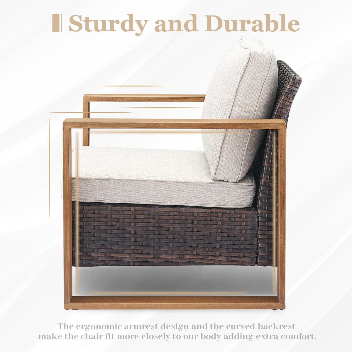 Divano girevole in vimini con poltrona e pouf - Marrone