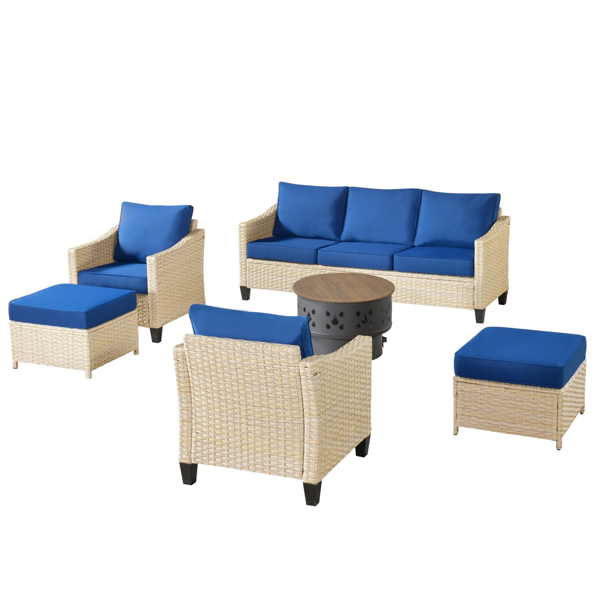 Mobili da giardino in vimini XIZZI da 6 pezzi con braciere a legna