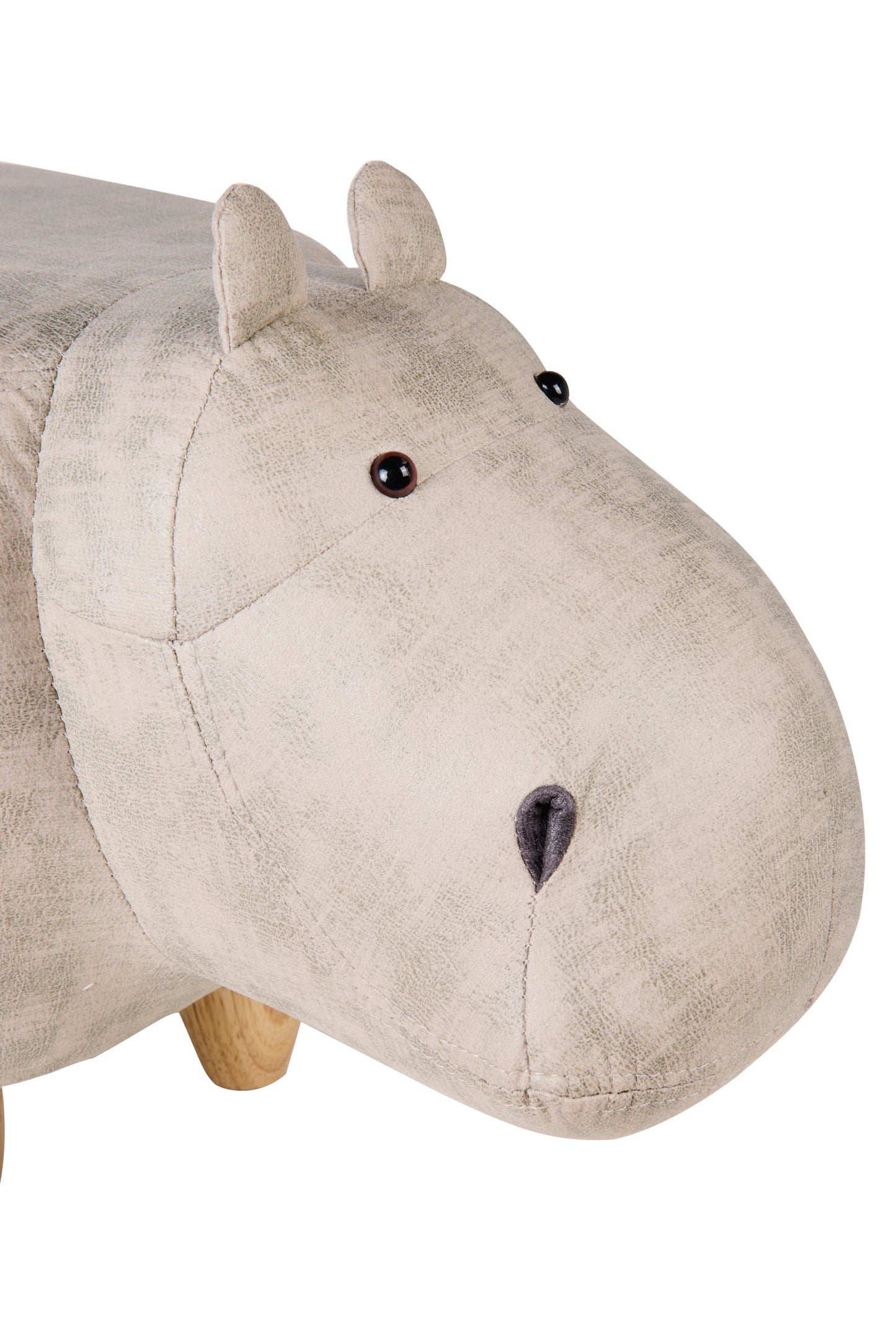 Pouf Imbottito In Finta Pelle E Legno - Ippo Bianco