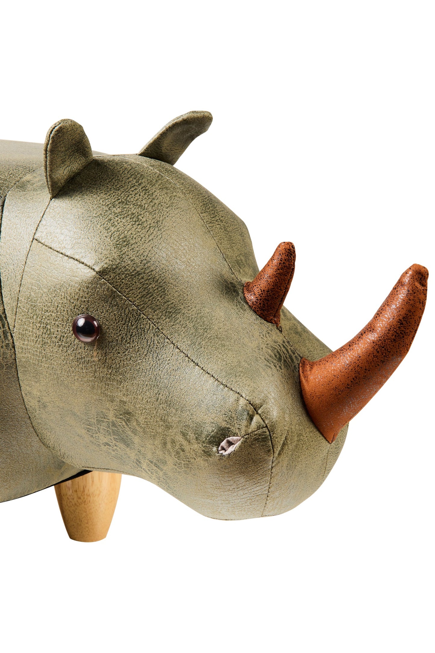 Pouf Imbottito In Fintapelle E Legno - Rinoceronte