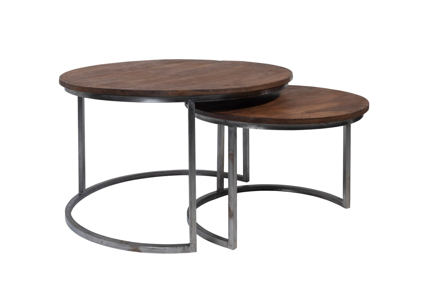 Tavolino basso rotondo legno e metallo - set 1/2
