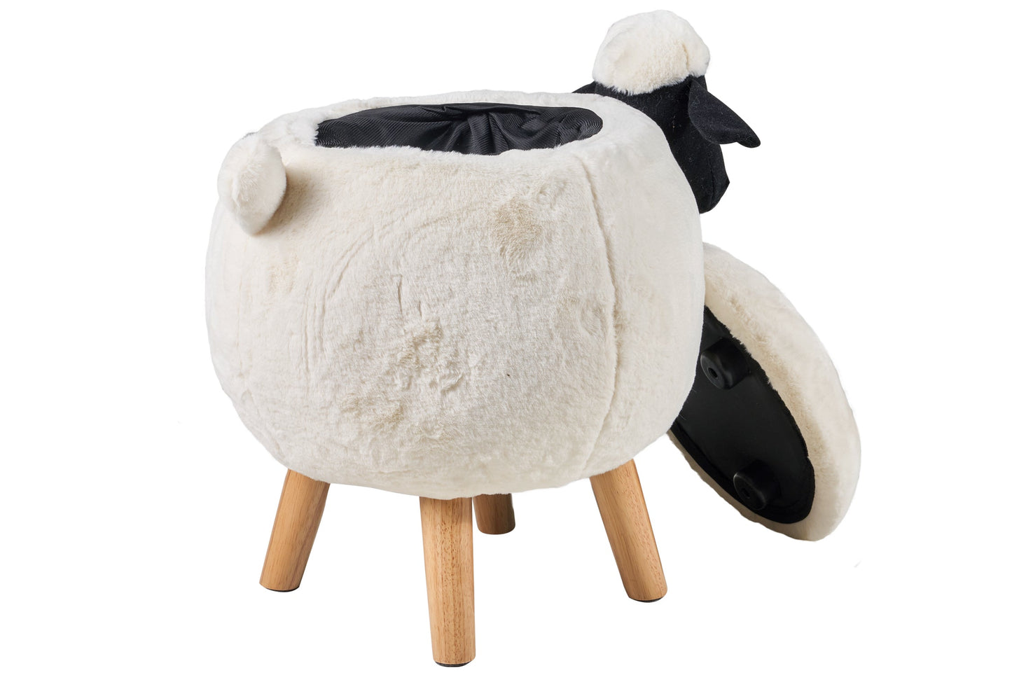 Puof imbottito pelliccia sintetica - pecorella bianca c/contenit