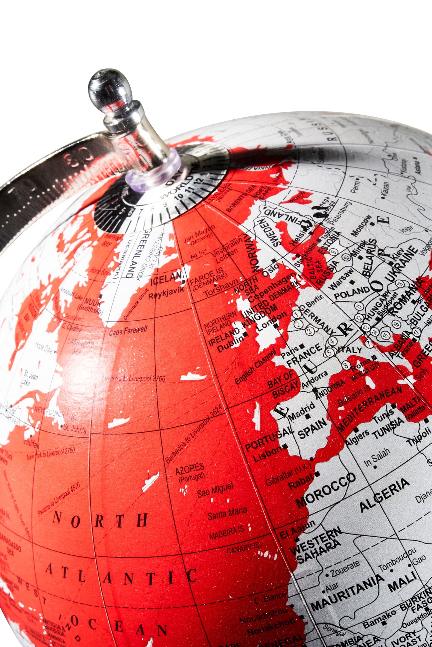 Mappamondo - globo rosso base tre piedi colore acciaio