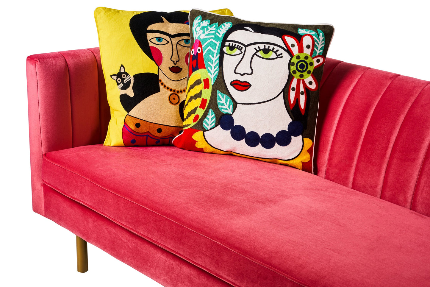 Ricamo - cuscino amanti arte popolare femme avec perroquet